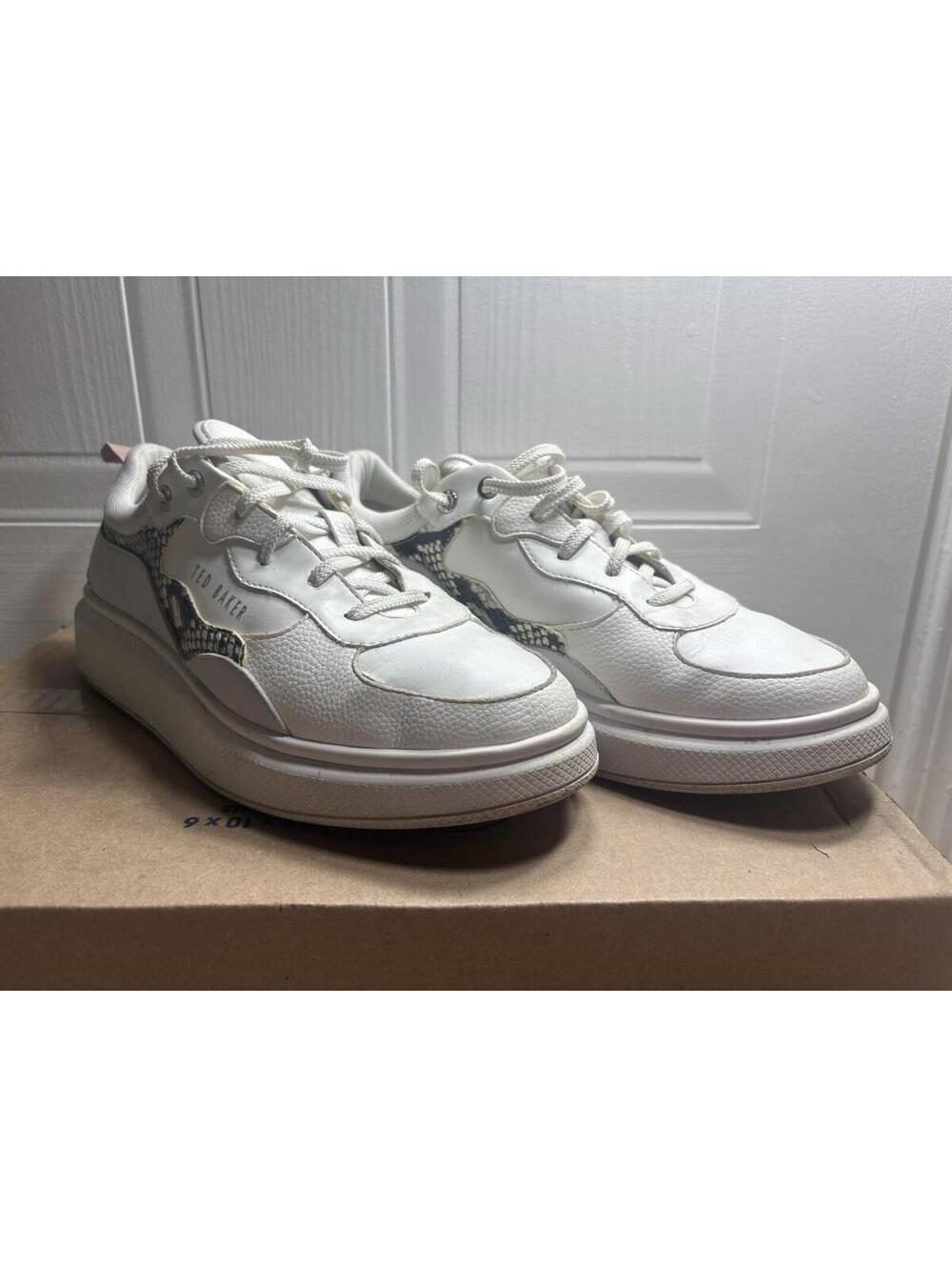 Ladies Ted Baker White Trainers Size 9.5 Women’s 41 Snake Print Arellis Platform